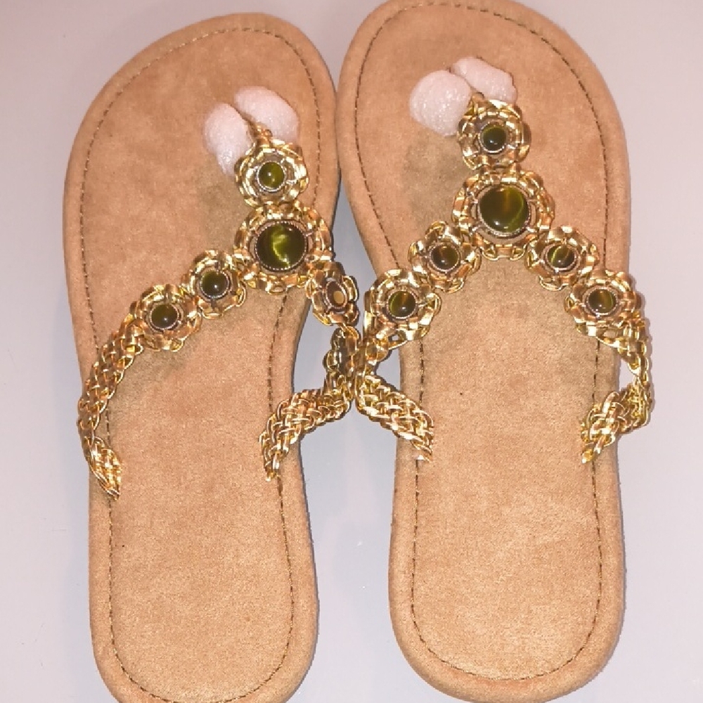 Elegant Gold and Green Women's Sandals